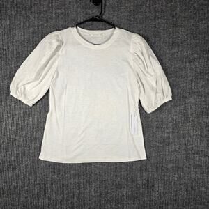 SIX/FIFTY NWT White Puff Sleeve Crewneck Tee Top Medium